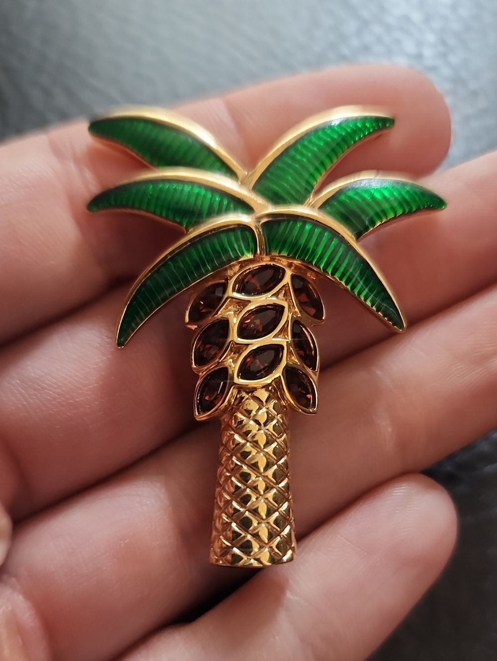 Swarovski Gold-Tone Palm Tree Brooch with Green Enamel Leaves